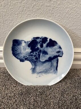 Decorative Blue Dog Portrait Plate - White Background